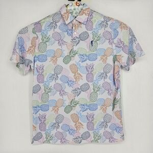 Grunk Dolfer Polo Shirt Mens Large Pineapples AOP Performance Golf Loud